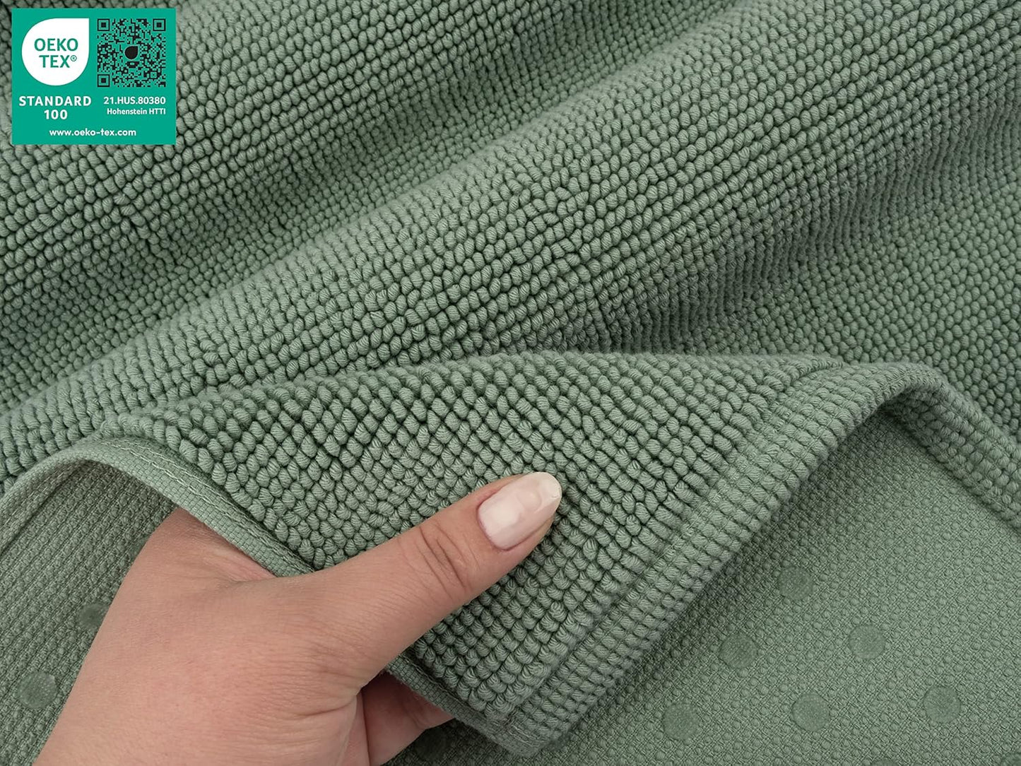 American Soft Linen Bath Rug, 17 in 24 in 100% Cotton Bath Mats Rugs for Bathroom, Slip Reducer Washable Shaggy Form Area Rugs, Sage Green Bath Rug