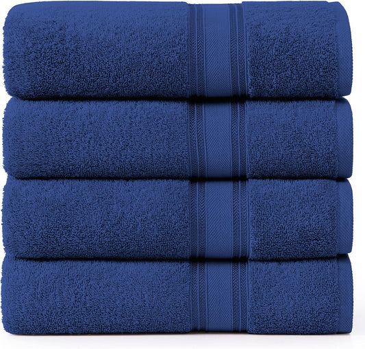 LANE LINEN 100% Cotton 4 Pack Bath Sheets Set (35"x66") - Zero Twist Cotton Extra Large Bath Towels Set - Quick Dry, Soft & Absorbent Oversized Towel Sets - Dorm Essentials for Boys - Navy Blue