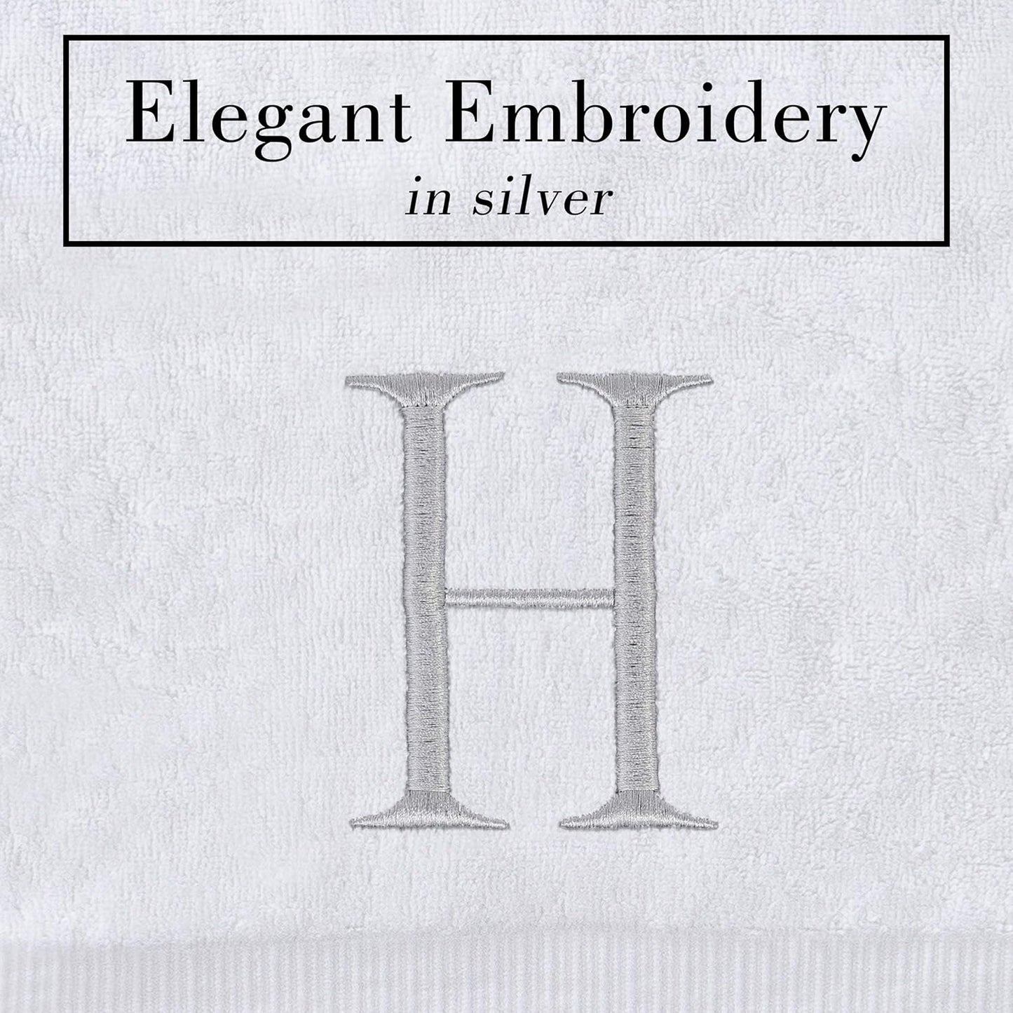 Monogrammed Hand Towels for Bathroom - Luxury Hotel Quality Personalized Initial Decorative Embroidered Bath Towel for Powder Room, Spa - GOTS Organic Certified - Set of 2 Letter H