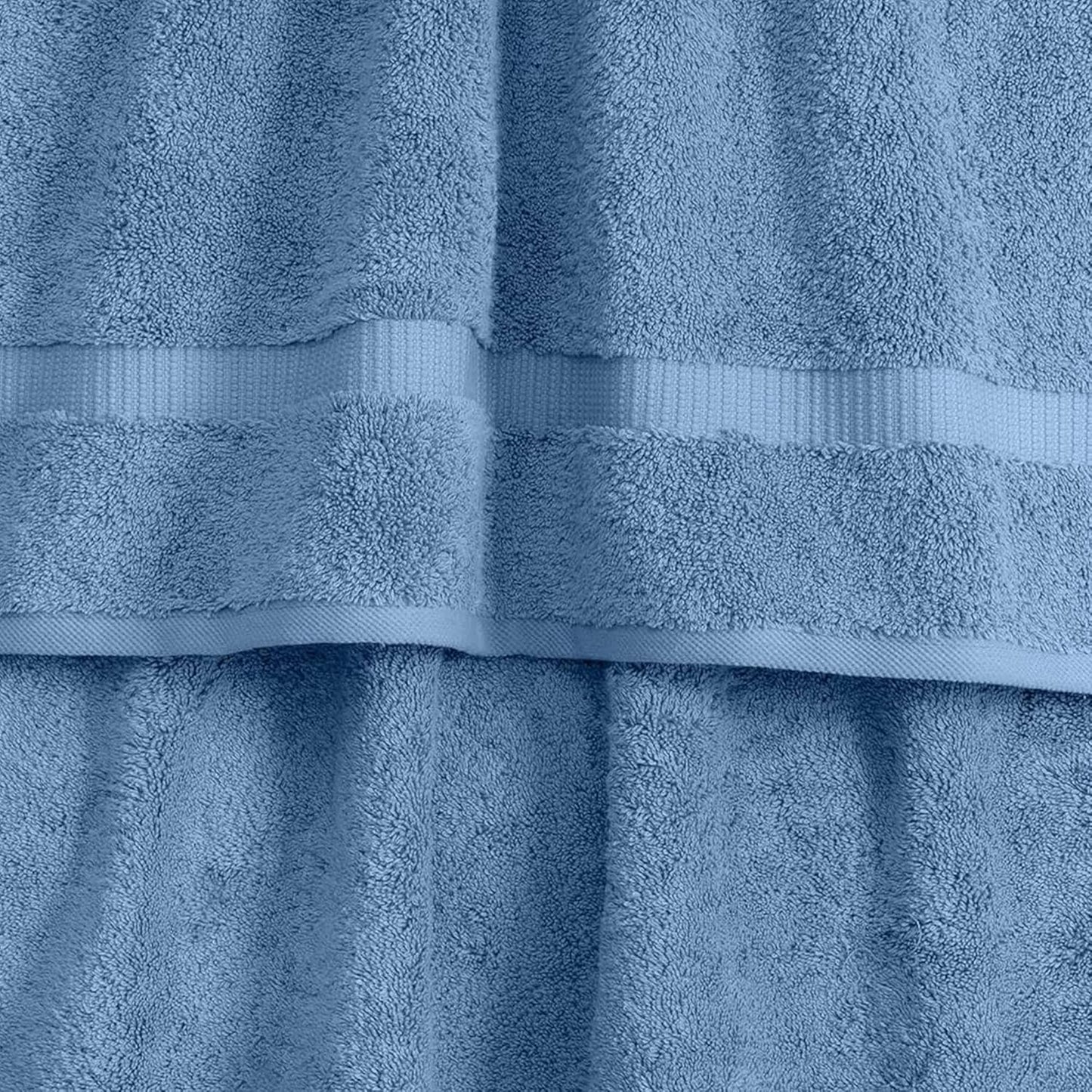 SALBAKOS 100% Turkish Cotton Bath Towel Set of 4 27x54 inch | Heirloom Quality | Hotel & Spa Collection | Ultra Soft, Super Absorbent, Long Lasting Bath Towels | Made in Turkey (Blue, 4 Bath Towels)