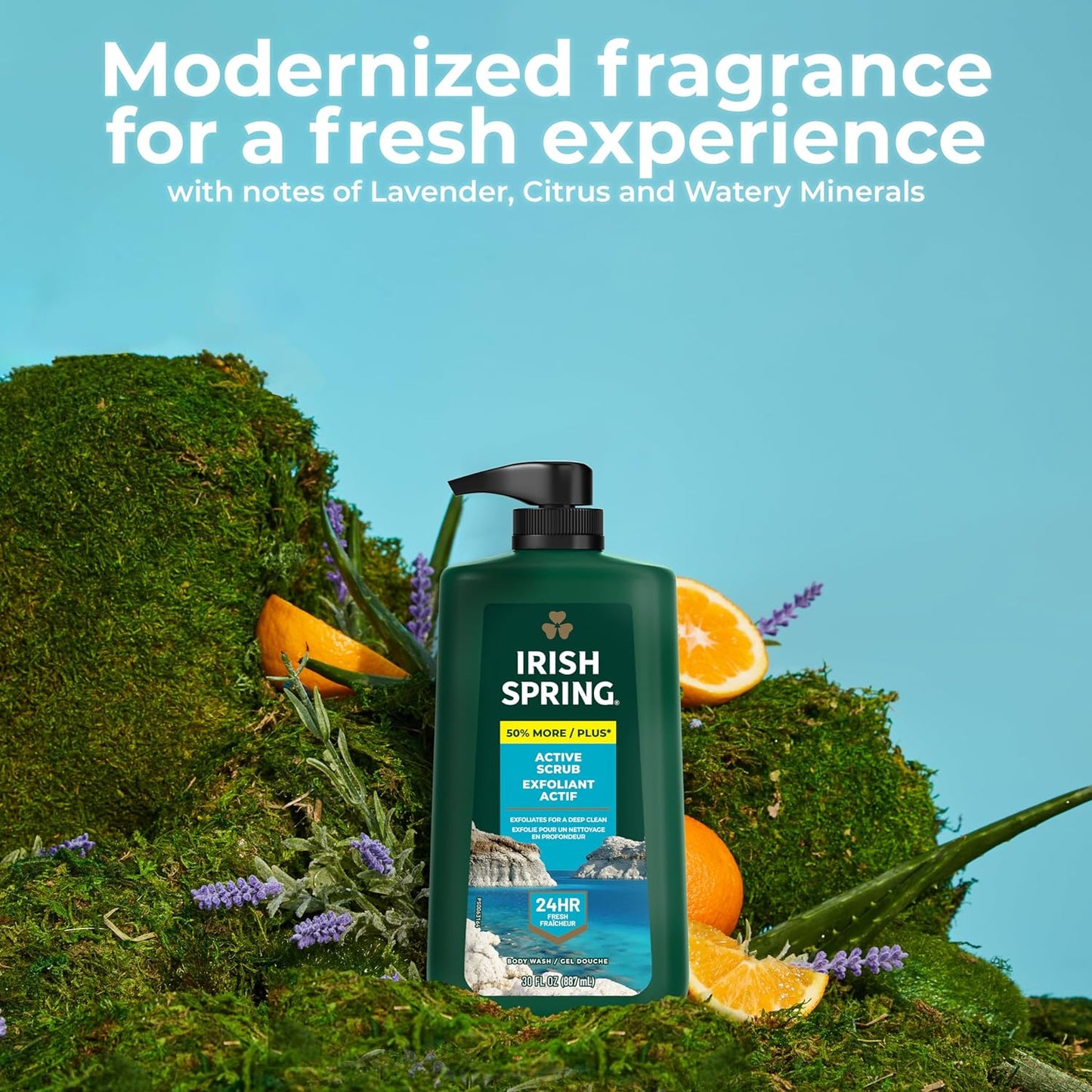 Irish Spring Active Scrub Exfoliating Body Wash for Men, 24-Hour Fresh, Face and Body Wash, Men’s Body Wash, Biodegradable Ingredients, Paraben Free, Cool Fresh Scent, 30 fl oz Pump Bottle