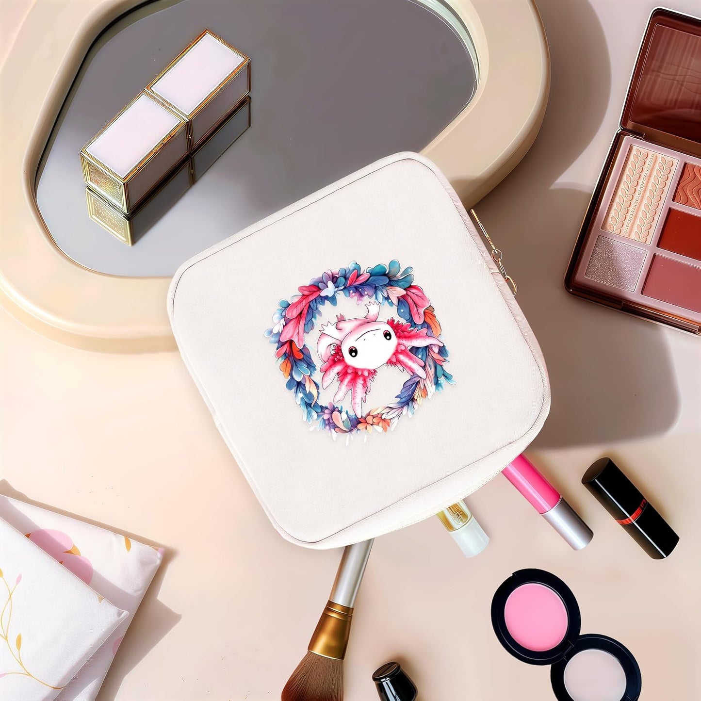 Axolotl Mini Makeup Bag, Axolotl Gift For Women Girls, Cute Portable Zipper Pouch Cosmetic Bag For Teen Girls Kids, Small Storage Bag For Sanitary Pad, Period napkin bag!