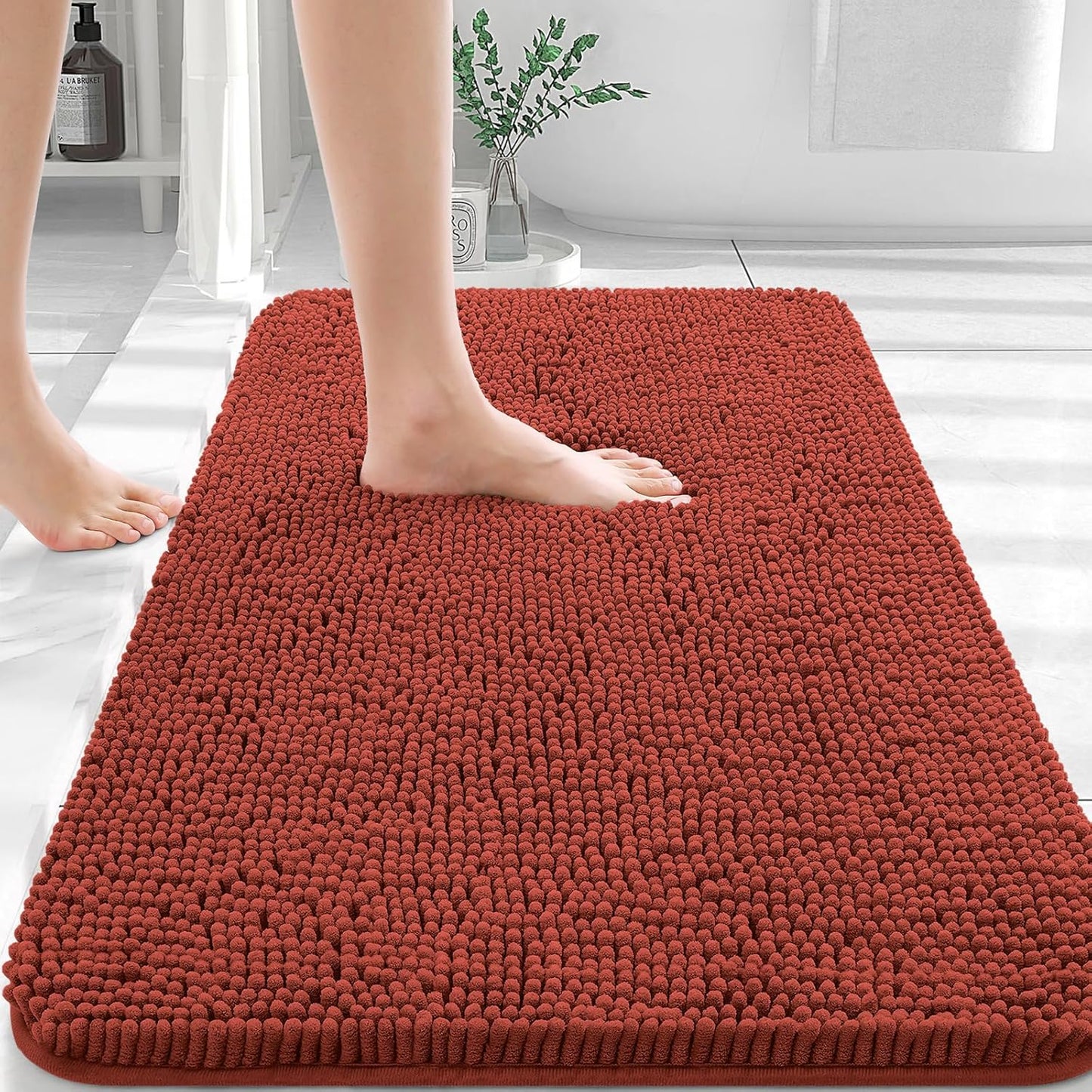 OLANLY Bathroom Rugs 36x24, Extra Soft Absorbent Chenille Bath Rugs, Rubber Backing Quick Dry, Machine Washable Bath Mats for Bathroom Floor, Tub and Shower, Home Decor Accessories, Rustic Terracotta