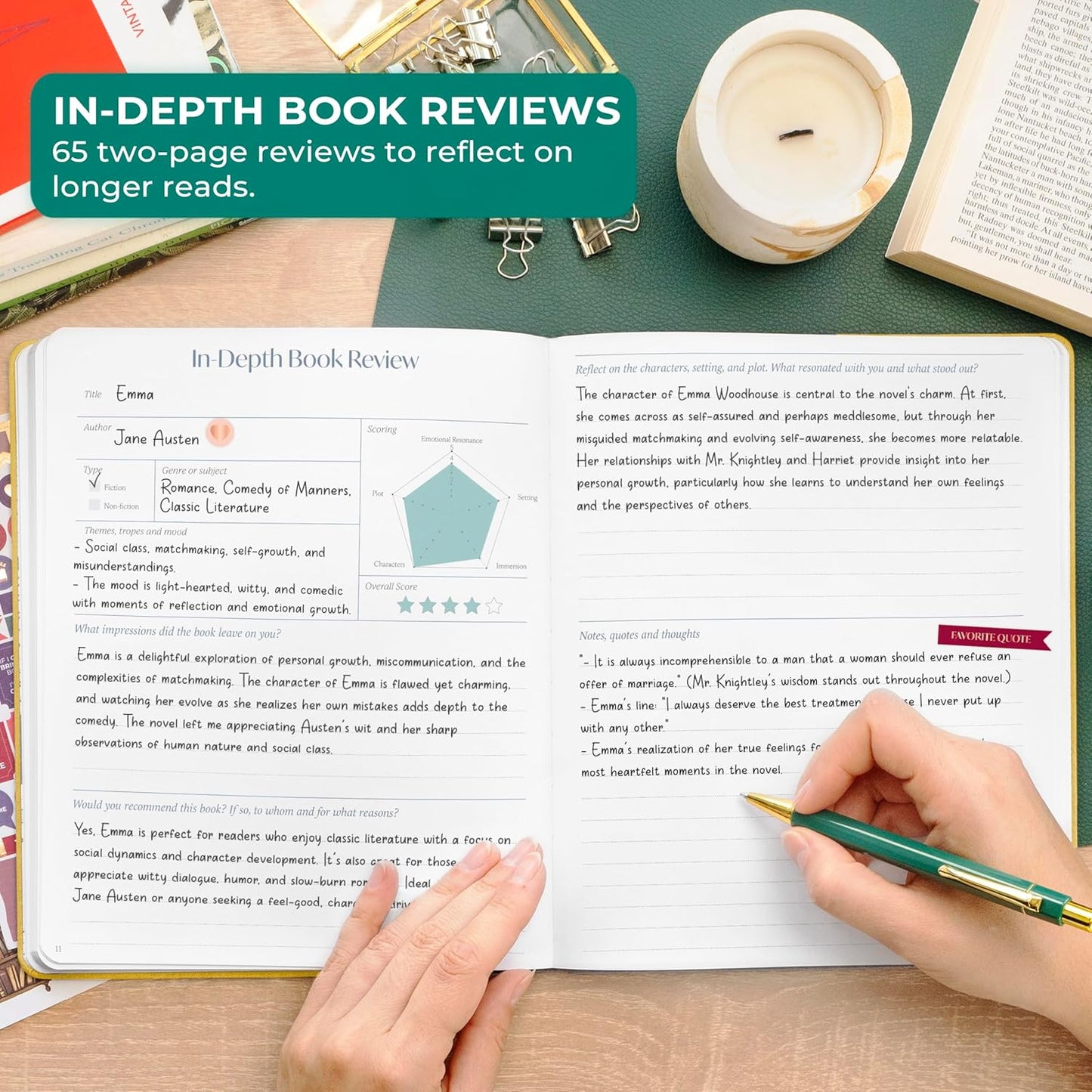 Skyline Reading Journal – Book Review Log & Tracker for Reading Tracking – Accessories & Gift for Book Lover, 7.6x9.2” (Yellow Debossed)