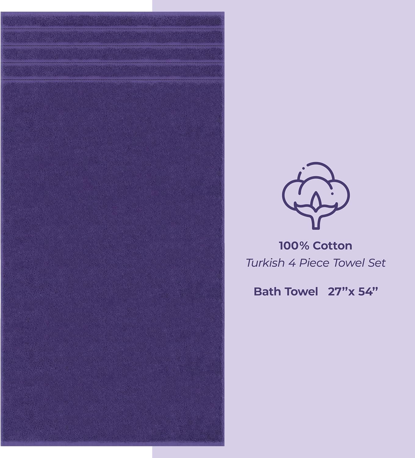 American Soft Linen Luxury 4 Piece Bath Towel Set, 600 GSM 100% Cotton Turkish Bath Towels for Bathroom, 27x54 in Extra Large Bathroom Shower Towels, Purple