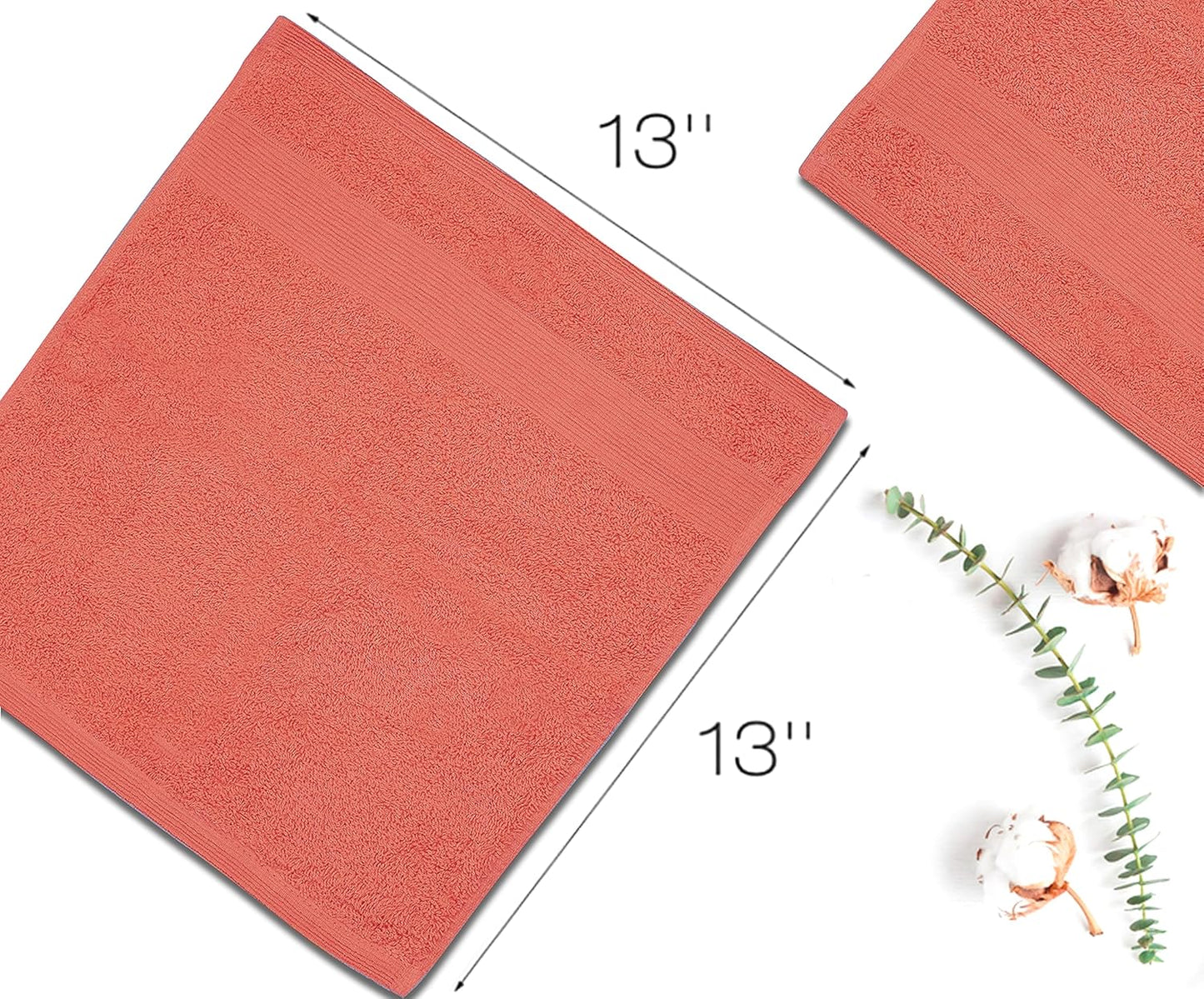 Premium Wash Cloths Pack of 12 (13" x 13") 100% Ring Spun Cotton | Luxury Washcloths | Ultra Soft Face Towels | Highly Absorbent Wash Cloths for face (Coral)