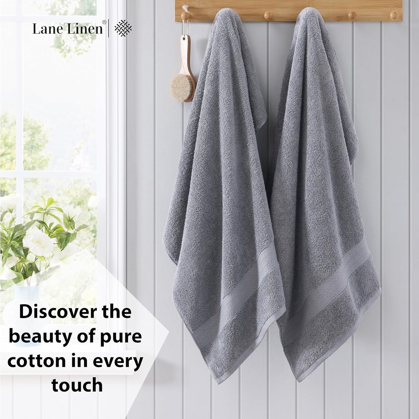 LANE LINEN 100% Cotton Bath Sheets Set of 4 (35"x66") - Ring Spun Cotton Extra Large Bath Towels Sets - Quick Dry, Soft & Absorbent Oversized Shower Towel Sets - Sustainabaly Produced - Space Grey
