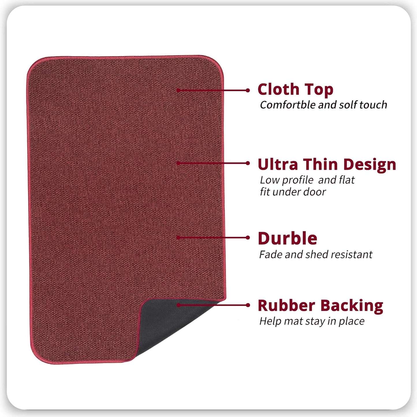 Bath Mat,Ultra Thin Bathroom Rugs,Rubber Bath Mats for Bathroom,No Slip Bath Rugs,Quick Dry,Machine Washable,Low Pile,Absorbent,Shower Outside,Sink,Home Decor Accessories.Red,2'x3'(24x36inch)