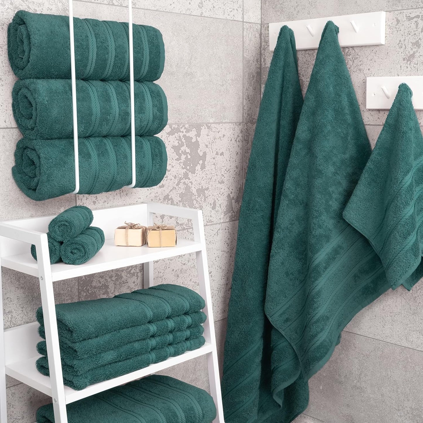 American Soft Linen Luxury 4 Piece Bath Towel Set, 600 GSM 100% Cotton Turkish Bath Towels for Bathroom, 27x54 in Extra Large Bathroom Shower Towels, Teal