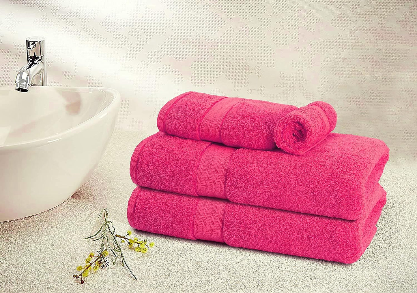 GLAMBURG 700 GSM Premium 8-Piece Towel Set - Contains 2 Bath Towels 30x54, 2 Hand Towels 16x28, 4 Wash Cloths 13x13 - Luxury Hotel & Spa Quality - Durable Ultra Soft Highly Absorbent - Hot Pink
