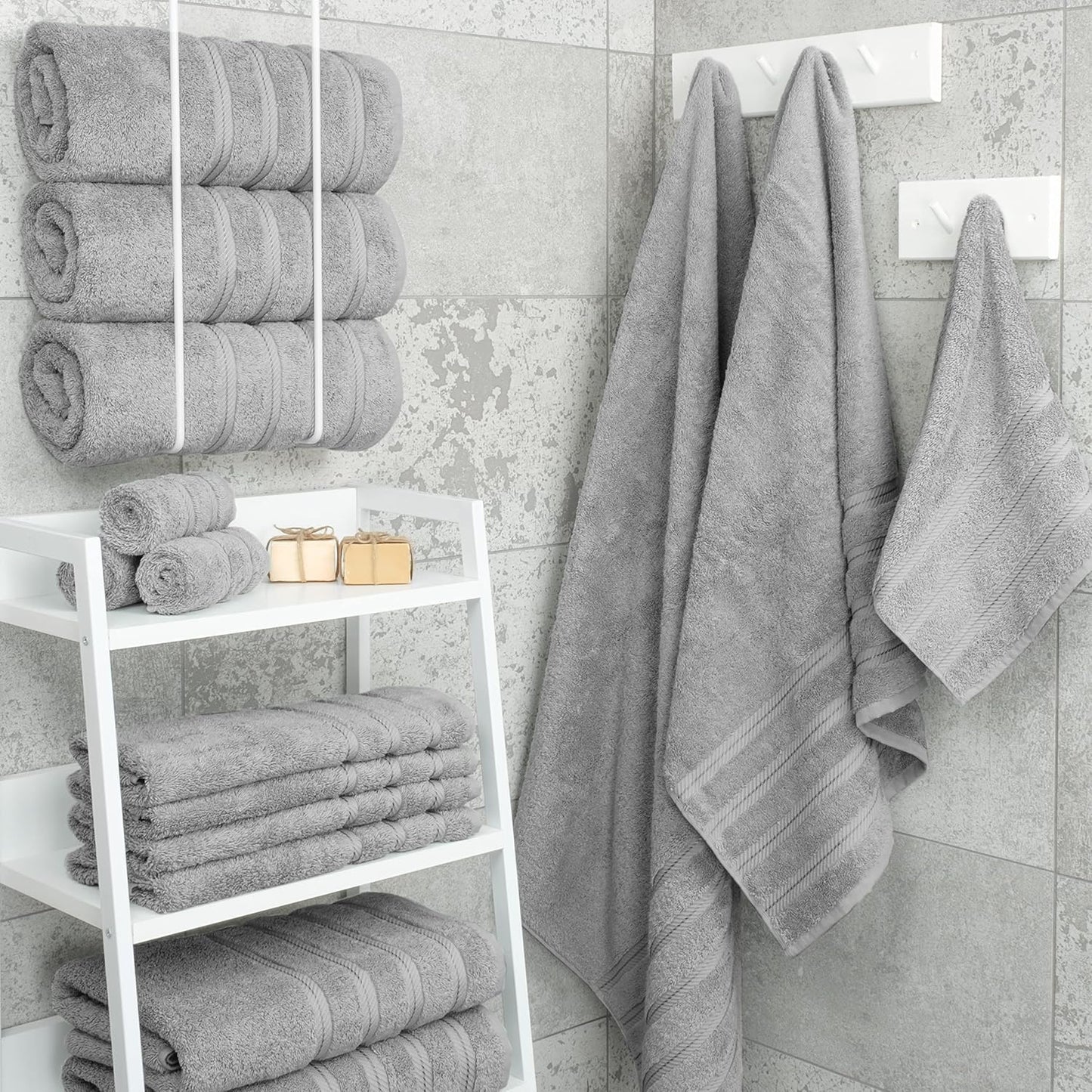 American Soft Linen Luxury 4 Piece Bath Towel Set, 600 GSM 100% Cotton Turkish Bath Towels for Bathroom, 27x54 in Large Bathroom Shower Towels, Light Grey