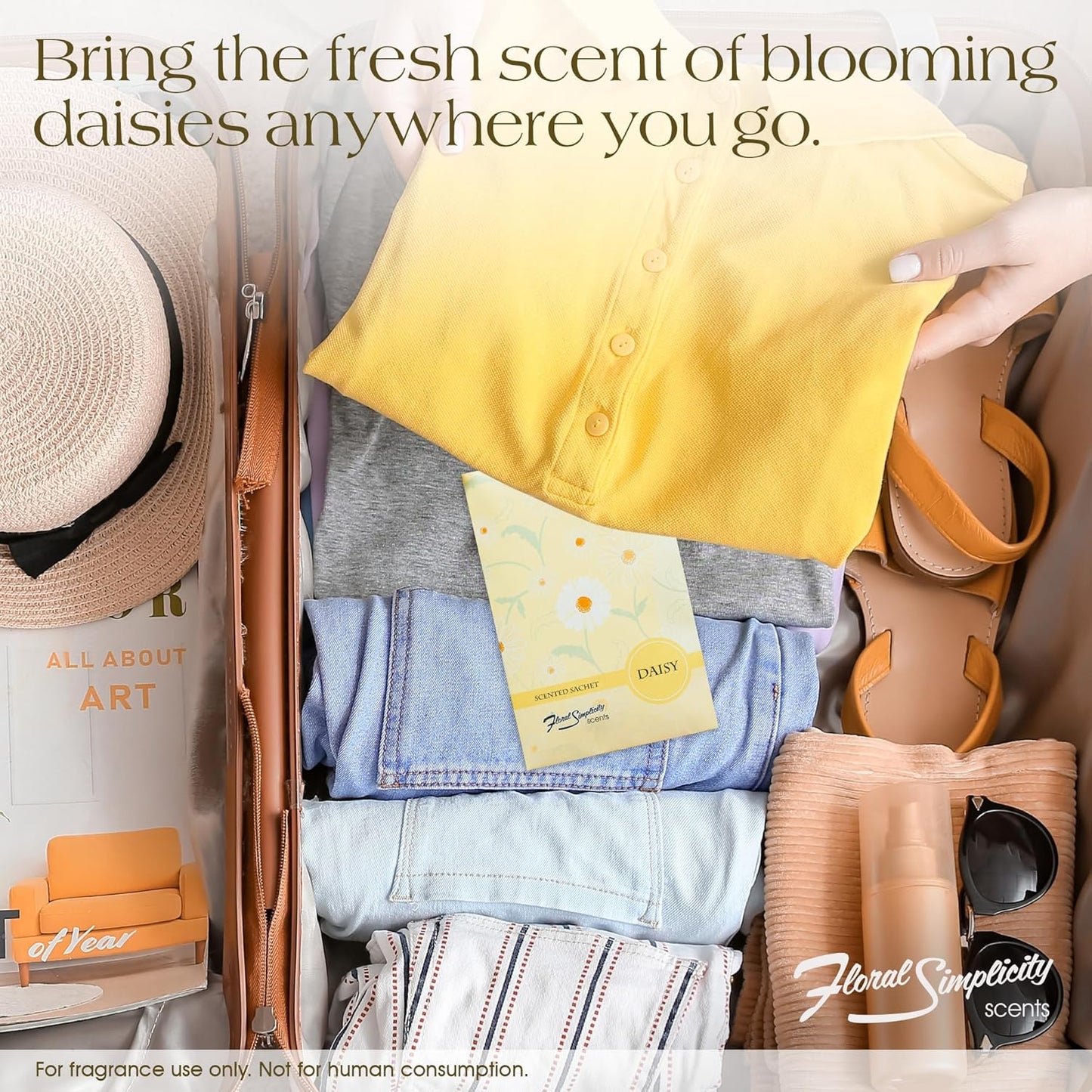 Daisy Scented Sachets Pack of 6, Spring and Summer - Long-Lasting Scented Bags, Home Fragrance, Air Freshener & Deodorizer for Closet, Room, Drawer, or Cars, Made in USA