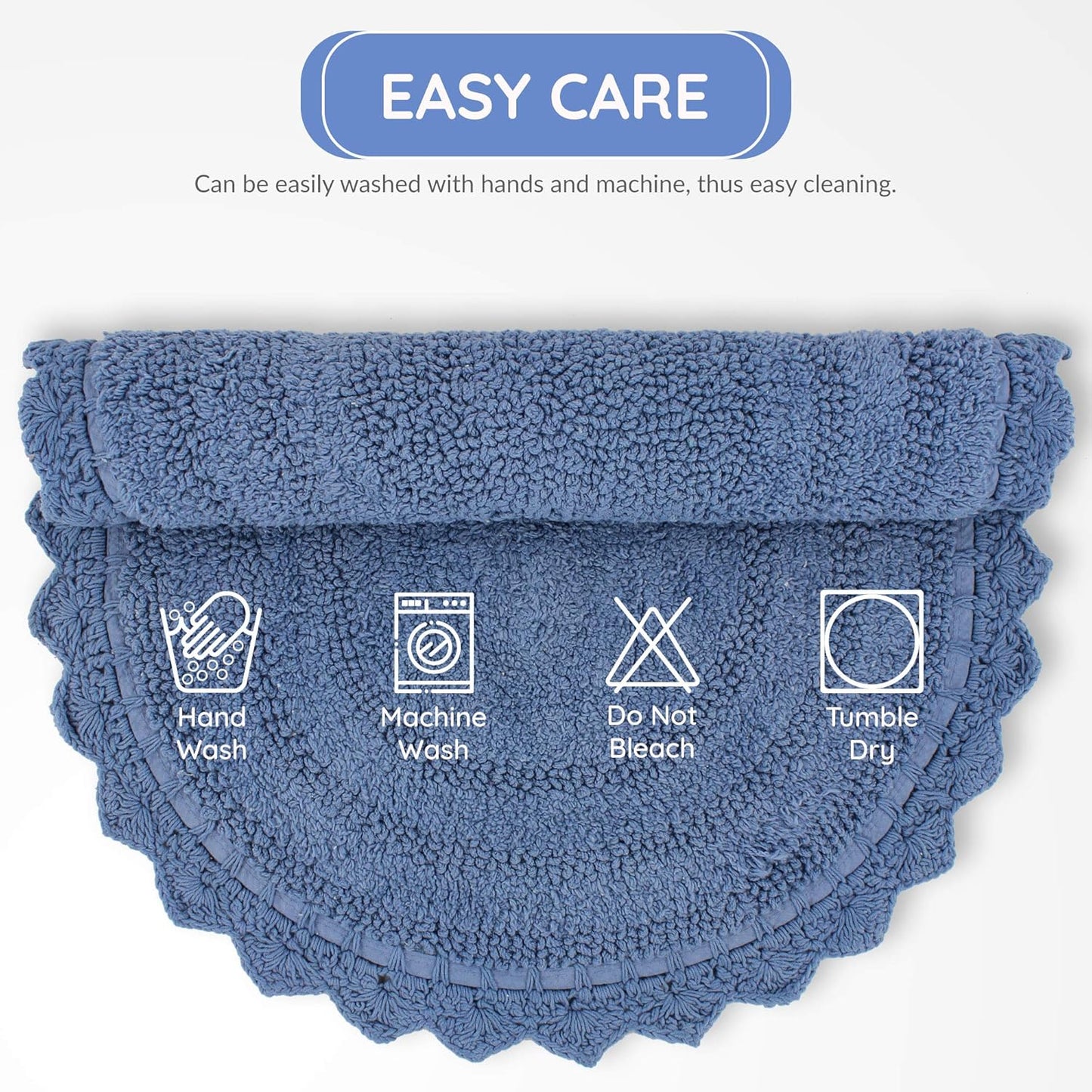 RAJRANG Reversible Bath mat for Bathroom with Crochet Cotton Absorbent Soft Bath Rug Parisian Blue Oval 24x17 Inches
