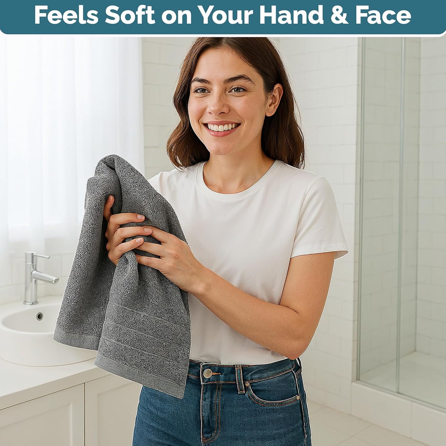 Casa Platino 100% Mercerized Cotton Hand Towels for Bathroom (16"x28") - Spa & Hotel Quality - Ring Spun - Quick Dry, Soft & Absorbent Bath Hand Towel Set of 4 - Pet Friendly, Pre Shrunk - Cool Grey