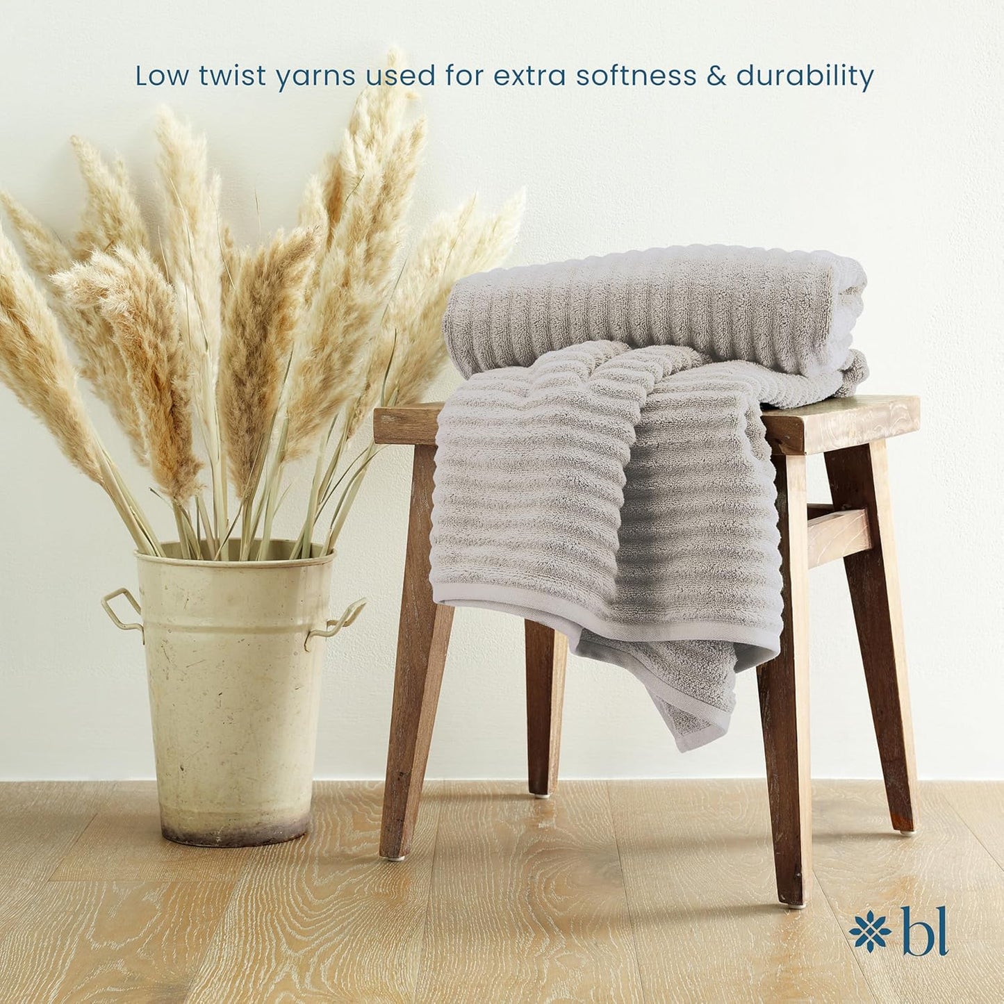 Blue Loom Ribbed Bath Towels Set, 100% Cotton 600GSM, Soft Absorbent Durable 2 Bath Towels, 2 Hand Towels, 2 Wash Cloths for Bathroom - Mason (58" x 30" inch Towels) (Stone, 6 Piece)