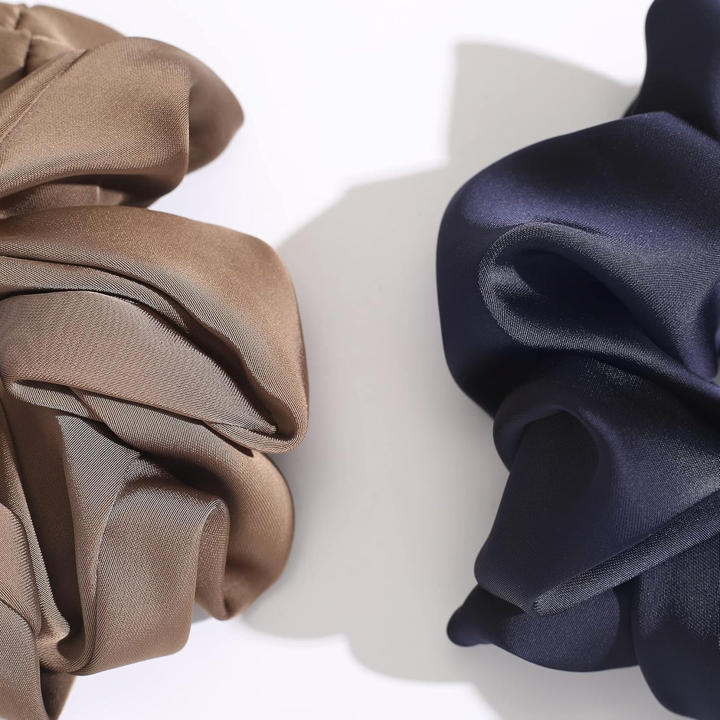 4PCS Large Satin Silk Scrunchies for Women - Big Glossy Scrunchie for Thick Hair Girl Hair Ties Ponytail Holders Jumbo Scrunchies (Black Navy-Blue Brown Champagne)