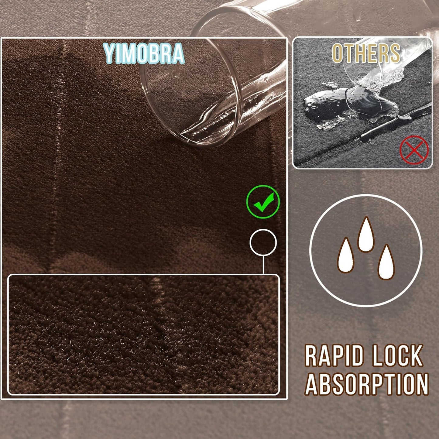 Yimobra Brown Bath Mat 31.5x20 Inch, Super Soft Absorbent Memory Foam Bathroom Rug Non Slip, Quick Dry, Machine Washable Floor Carpet for Tub Shower, Home Decor Accessories