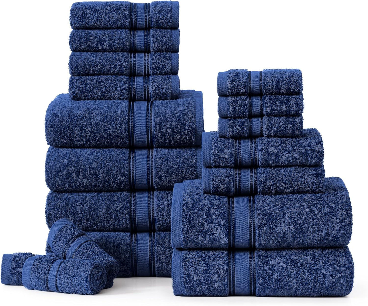 LANE LINEN 100% Cotton Luxury Bathroom Towel Set - 18 Pcs - Zero Twist, Quick Dry, Super Soft & Absorbent - 6 Bath, 6 Washcloths, 6 Hand Towels - Remains Fluffy Even After Multiple Washes - Navy Blue