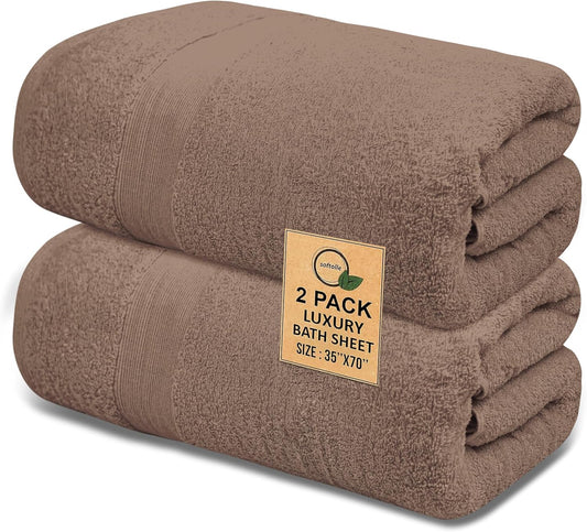 100% Cotton Luxury Bath Sheets - Pack of 2 (35" x 70") | Super Soft, Quick-Dry & Highly Absorbent Towels for Bathroom, Home, Spa & Gym (Taupe)
