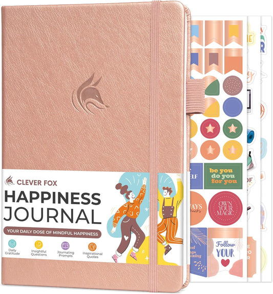 Clever Fox Happiness Notebook – Daily Positivity Journal for Women with Prompts & Positive Quotes – Affirmation & Self Esteem Gifts (Rose Gold)