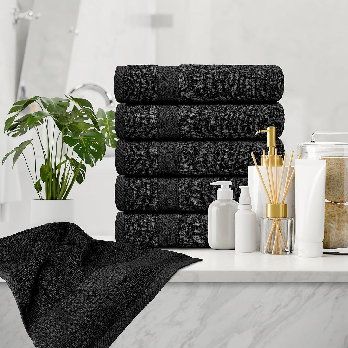 White Classic Luxury Black Hand Towels - Soft 100% Turkish Cotton | Highly Absorbent Hotel spa Bathroom Towel Collection | 16x30 Inch | Set of 6