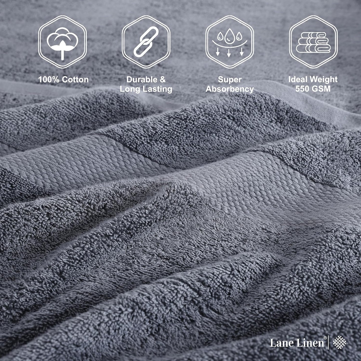 LANE LINEN 100% Cotton 4 Pack Bath Towels Set (28"x54") - Ring Spun, Large Cotton Towels for Bathroom - Quick Dry, Soft & Absorbent Bath Towel Set - Remains Soft After Multiple Washes - Cool Grey