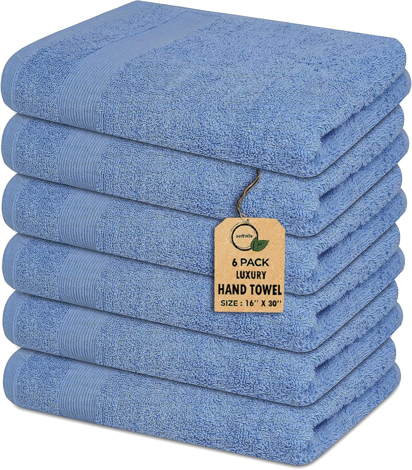 Premium Hand Towels Pack of 6 (16" x 30”) 100% Combed Ring Spun Cotton | Highly Absorbent Hand Towels Set | Ultra Soft for Home, Gym & Spa (Sky Blue)