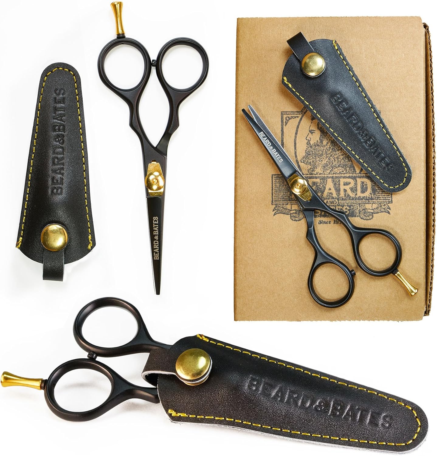 BEARD & BATES 1878 Black Label Shears | Premium Grooming Scissors with Holster for Beards and Mustaches