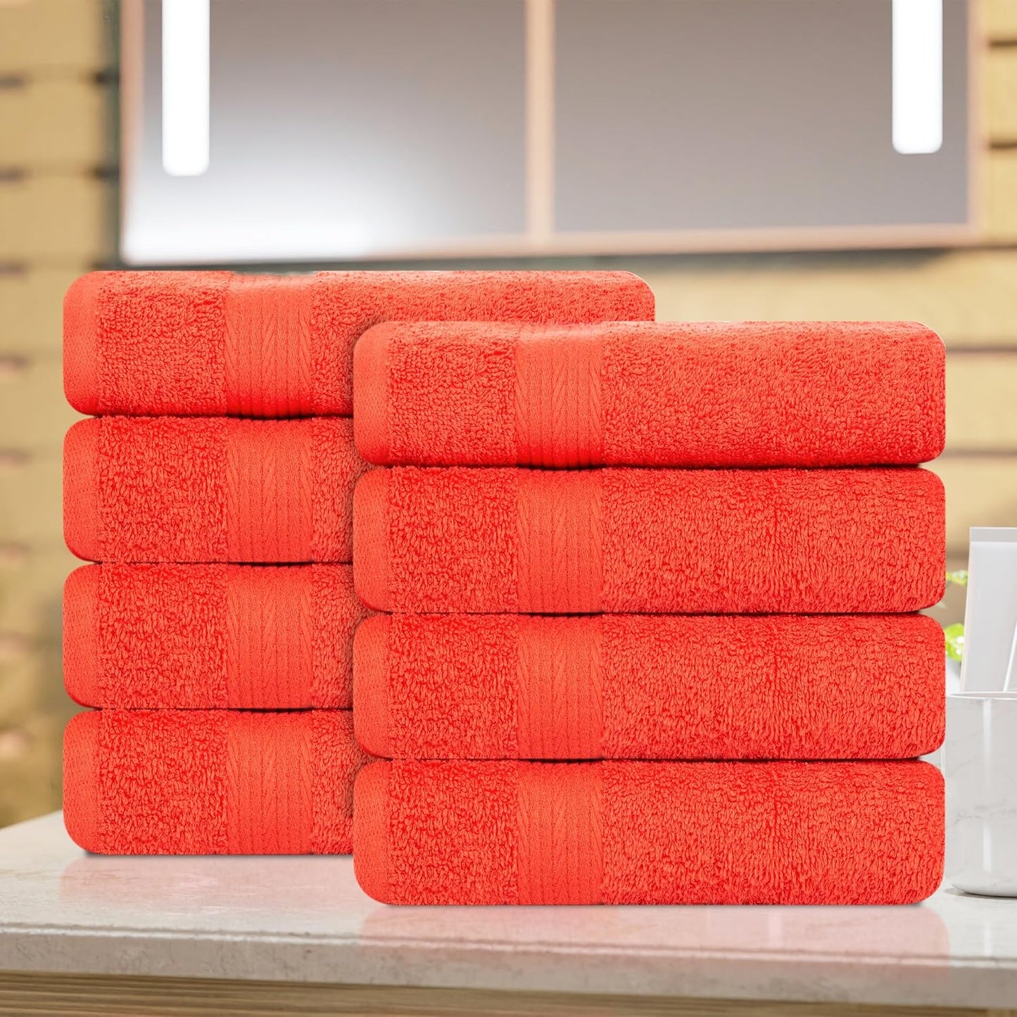 Ample Decor Bulk Hand Towels 18 X 28 Inch 600 GSM 100% Cotton, Soft Absorbent - 8 Pcs Orange
