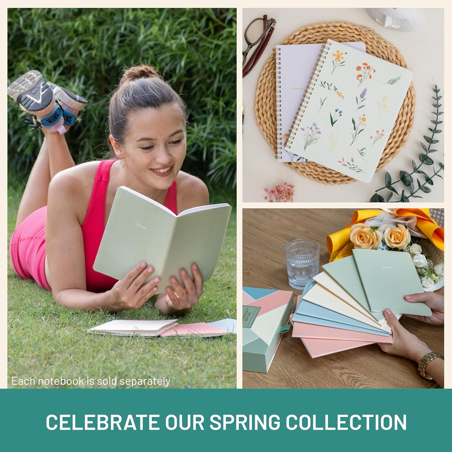 Happy Hoos® Aesthetic Spiral Notebook - 6.25" x 8.25" College Ruled Journal Notebook - Hard Cover Writing Journal for Work, School, Travel, More - Floral Notebook 8 Seasonal Designs (Spring Meadow)