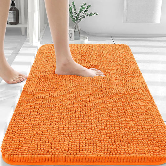 OLANLY Bathroom Rugs 36x24, Extra Soft Absorbent Chenille Bath Rugs, Rubber Backing Quick Dry, Machine Washable Bath Mats for Bathroom Floor, Tub and Shower, Home Decor Accessories, Orange