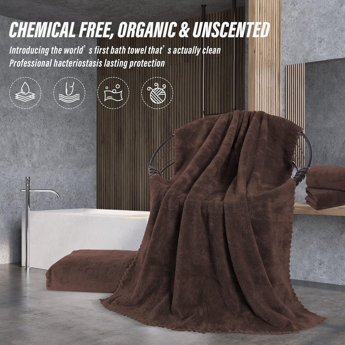 MOONQUEEN 2 Pack Premium Bath Towel Set - Quick Drying - Microfiber Coral Velvet Highly Absorbent Towels - Multipurpose Use as Bath Fitness, Bathroom, Shower, Sports, Yoga Towel (Wood Brown)