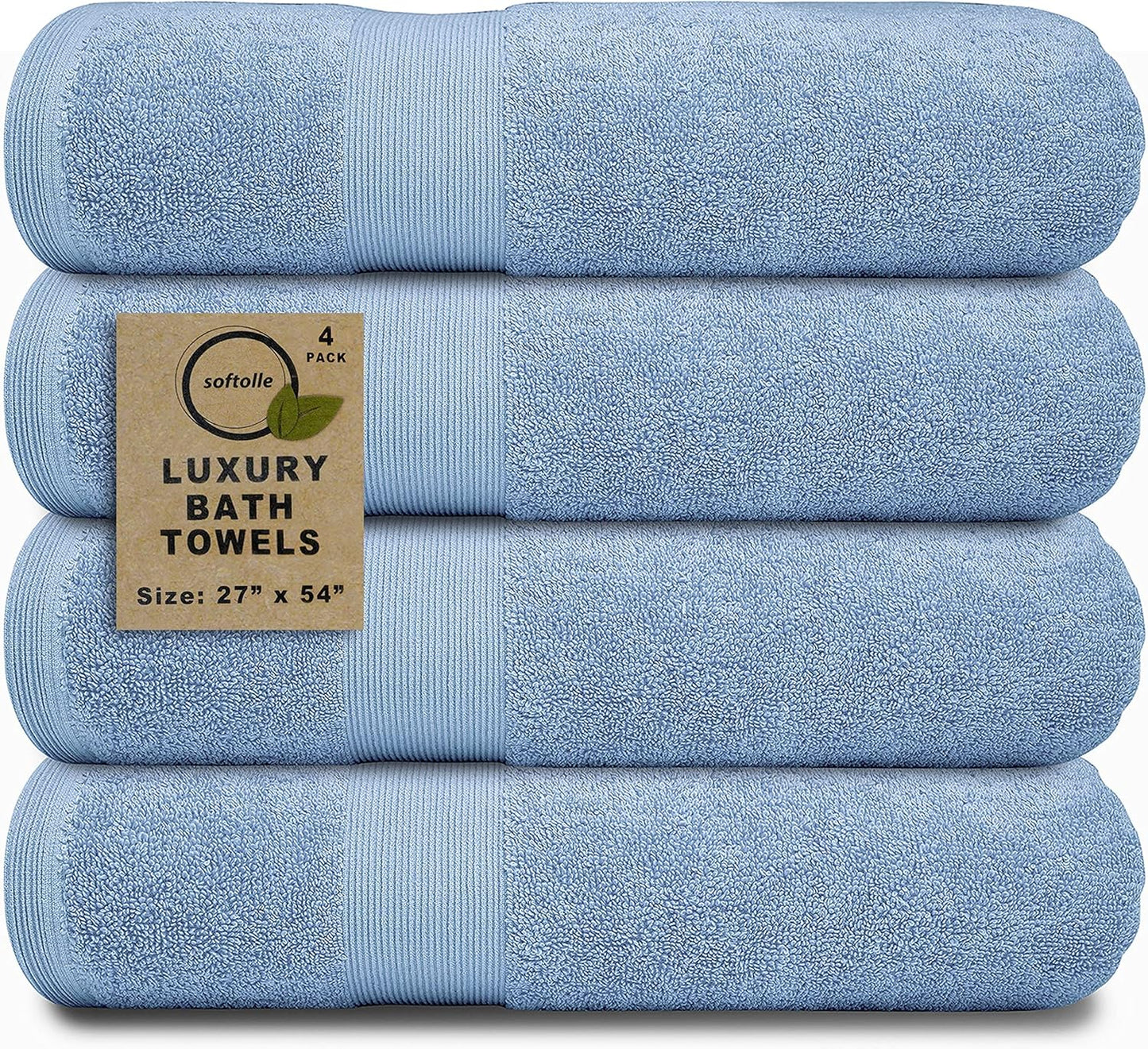 Softolle Luxury Bath Towels Set of 4 (27” x 54”) | Towels for Bathroom | Super Soft | Highly Absorbent Towels for Home, Spa, Gym (Sky Blue)