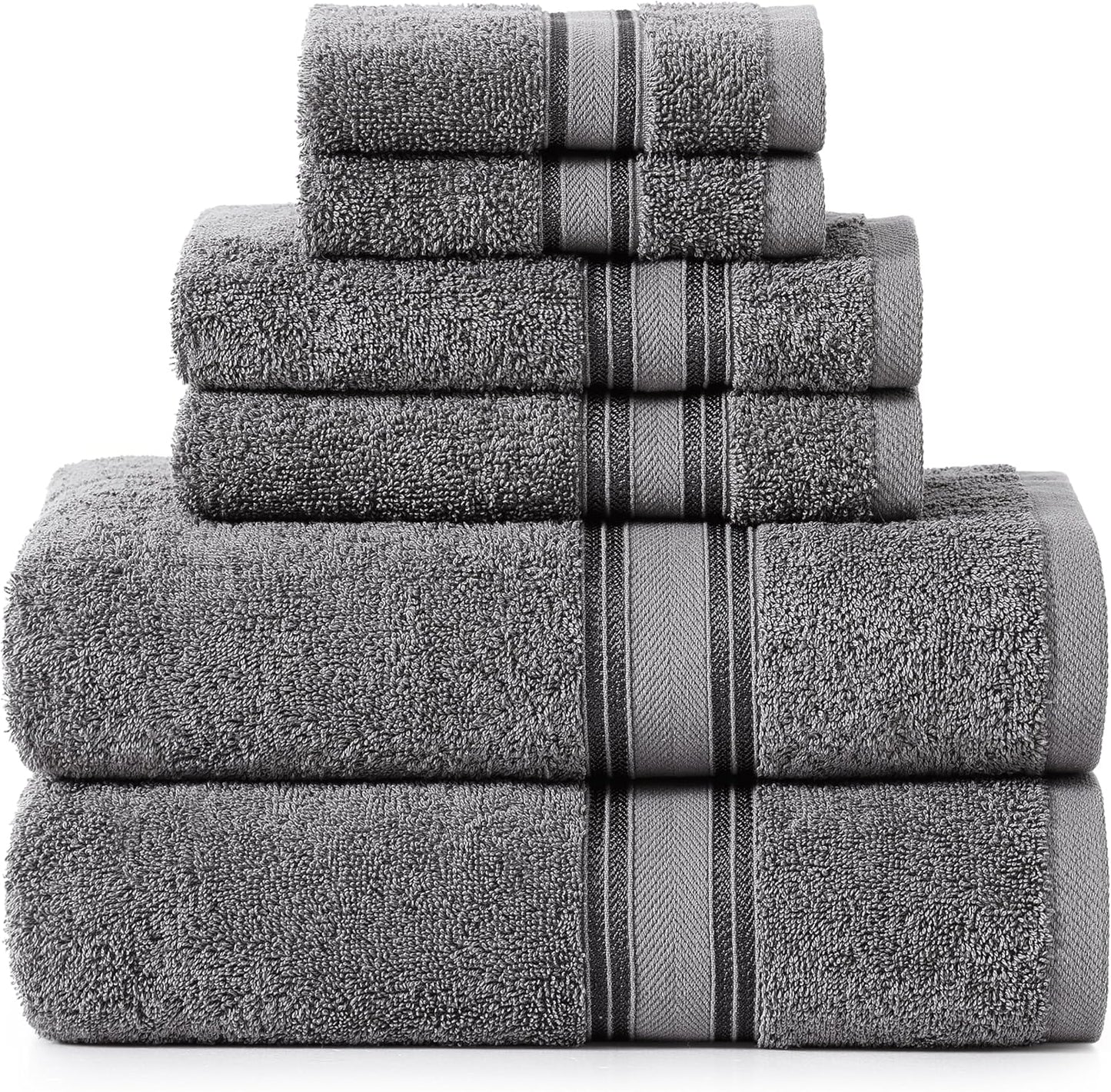 LANE LINEN Luxury Bath Towels Set - 6 Piece, 100% Cotton, Quick Dry, Soft & Absorbent, Zero Twist - 2 Bath Towels, 2 Hand Towels, 2 Washcloths - Cool Grey