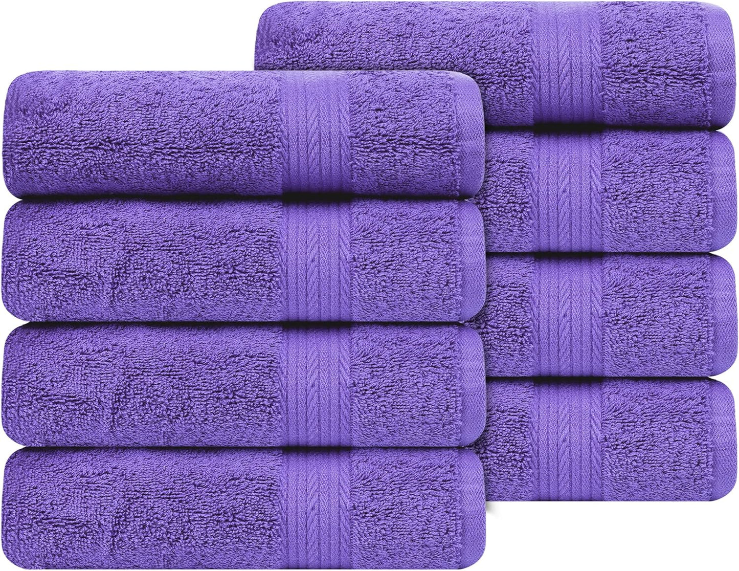 Ample Decor Hand Towel 18 X 28 Inch Pack of 8 600 GSM 100% Cotton, Soft Absorbent Thick Durable Premium Quality, for Hotel, Bathroom, Spa, Daily Use, Gym - Machine Washable - Purple