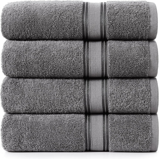 LANE LINEN 100% Cotton 4 Pack Bath Towels Set (28"x54") - Zero Twist, Large Cotton Towels for Bathroom - Quick Dry, Soft & Absorbent Bath Towel Set - Remains Soft After Multiple Washes - Cool Grey