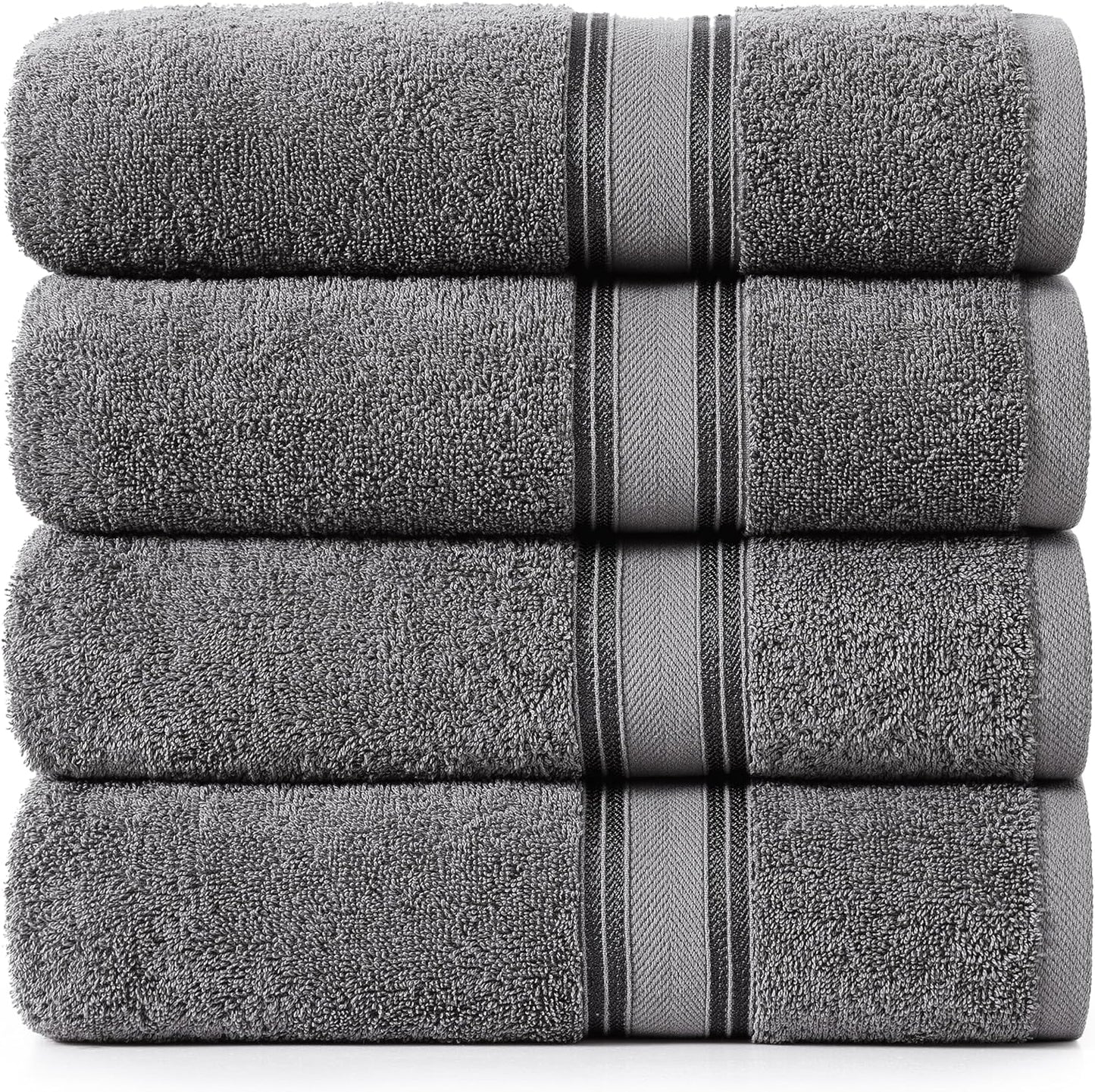 LANE LINEN 100% Cotton 4 Pack Bath Towels Set (30"x60") - Zero Twist, Large Cotton Towels for Bathroom - Quick Dry, Soft & Absorbent Bath Towel Set - Remains Soft After Multiple Washes - Cool Grey