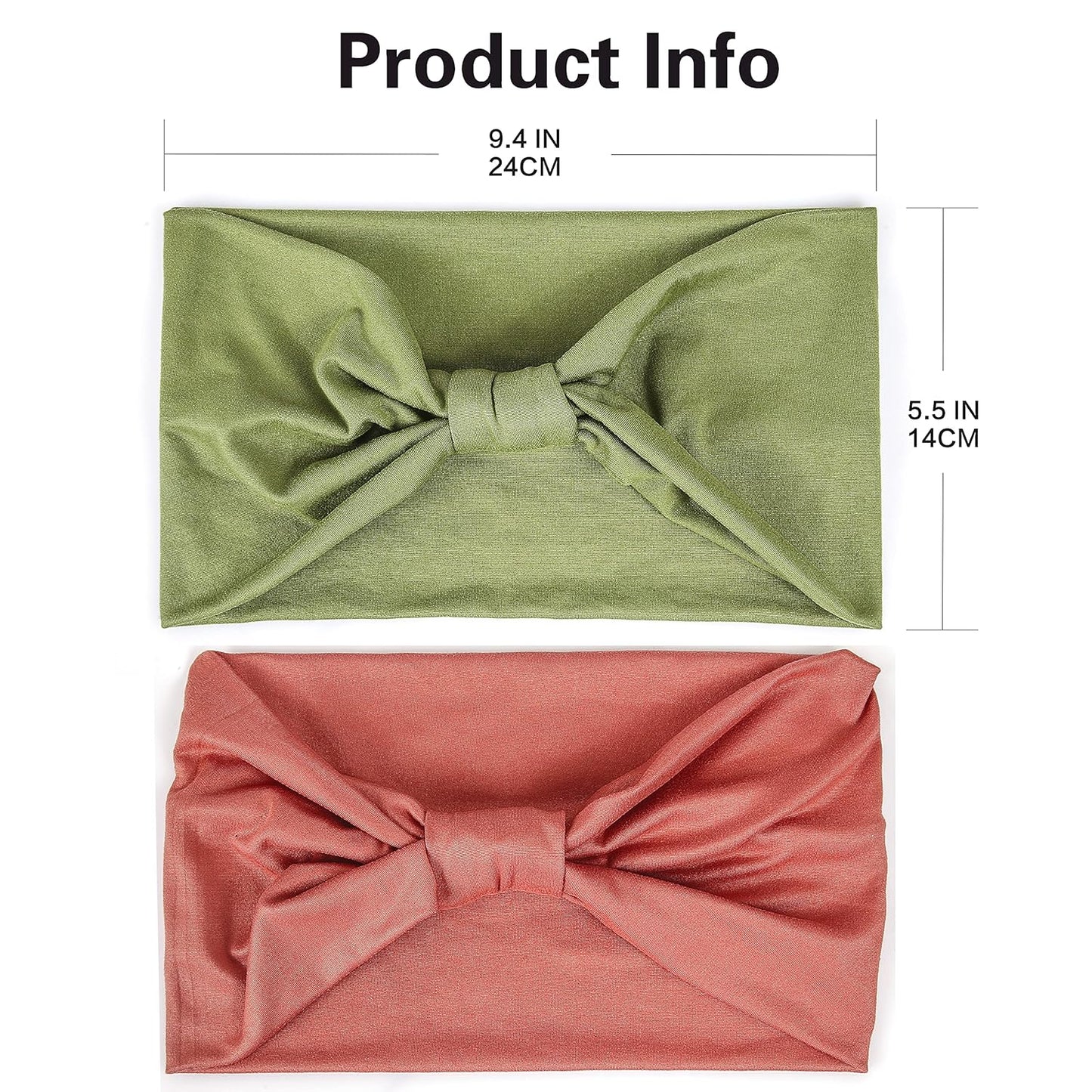 GiLi 2 Pack Wide Headbands for Women Boho African Knotted Non Slip Fashion Hair Bands Yoga Running Sports Workout Gym Head Wraps Elastic Soft Cotton Cloth Turbans Bandana for Girls(Green, Pink)