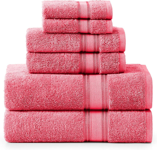LANE LINEN Luxury 6-Piece Bath Towel Set - 100% Cotton, Quick-Dry, Super Absorbent, Zero Twist - Includes 2 Bath Towels, 2 Hand Towels, 2 Washcloths - Honeysuckle