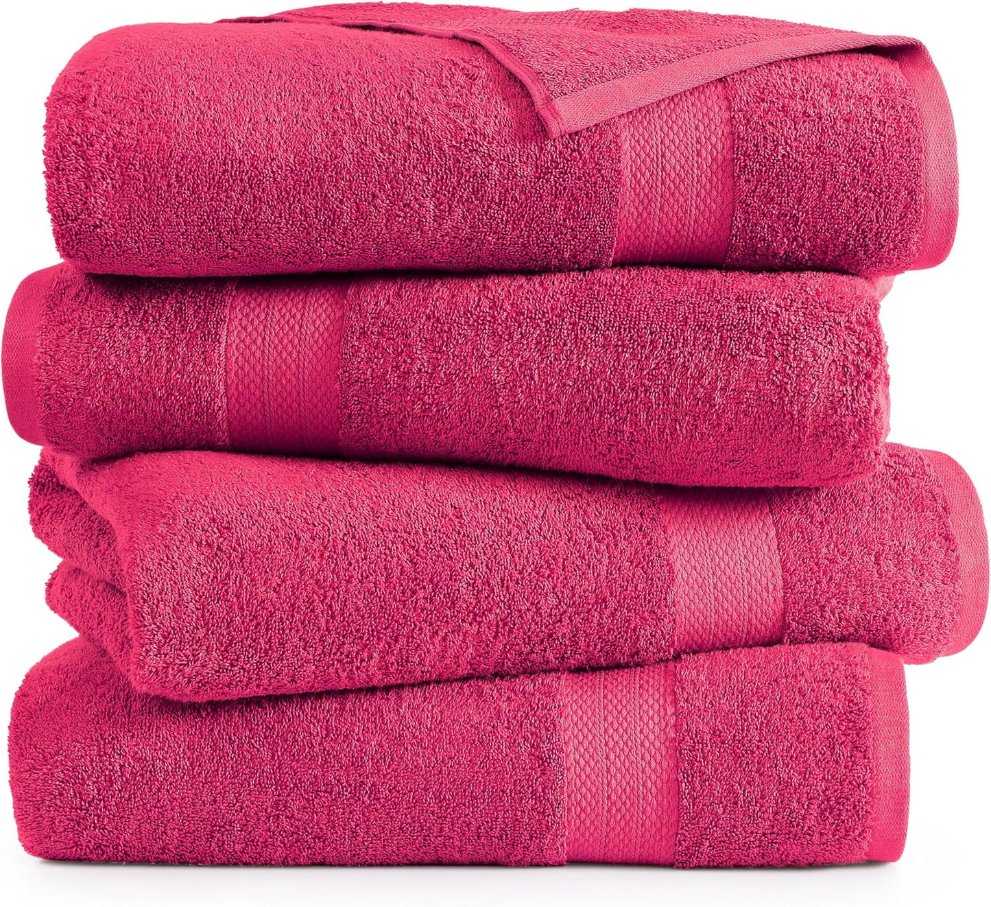 LANE LINEN 100% Cotton Oversized Bath Towels Set of 4 (35"x66") - Ring Spun Cotton Oversized Towels - Quick Dry, Soft & Absorbent Extra Large Bath Towel Set - Dorm Essentials for Girls - Fuchsia