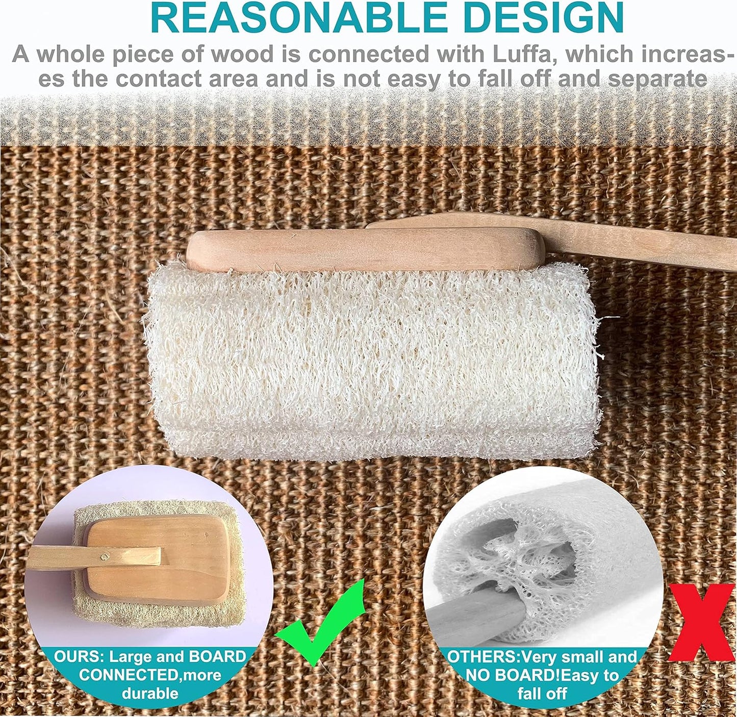 Natural Exfoliating Loofah luffa loofa Bath Brush On a Stick - with Long Wooden Handle Back Brush for Men & Women - Shower Sponge Body Back Scrubber Pack of 1