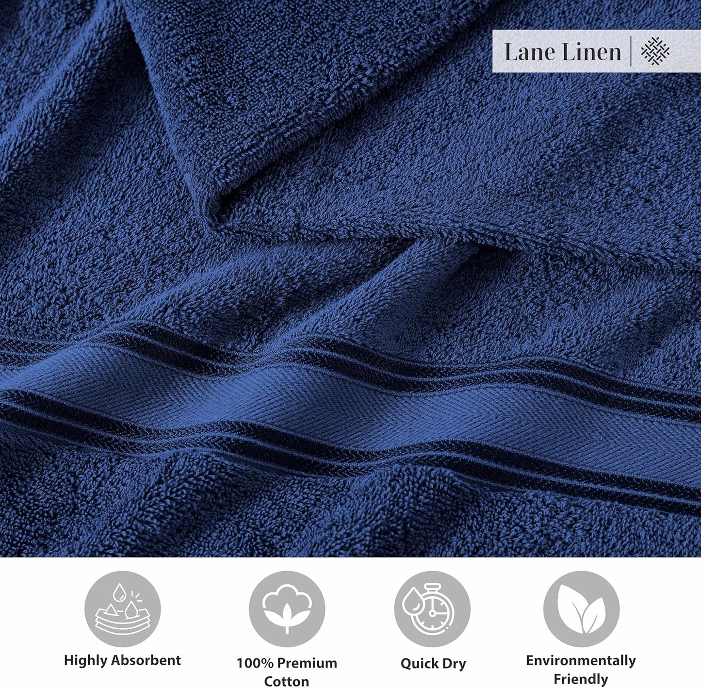 LANE LINEN 100% Cotton 4 Pack Bath Sheets Set (35"x66") - Zero Twist Cotton Extra Large Bath Towels Set - Quick Dry, Soft & Absorbent Oversized Towel Sets - Dorm Essentials for Boys - Navy Blue