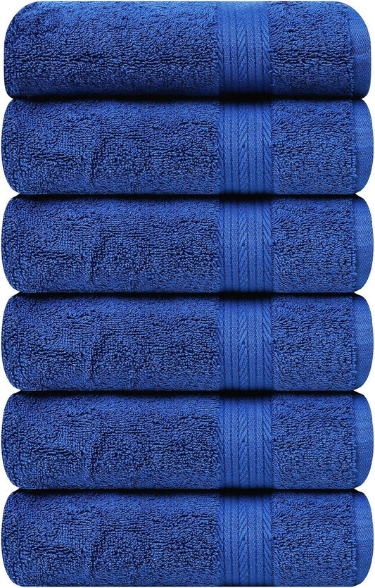 Ample Decor Hand Towel 18 X 28 Inch 600 GSM 100% Cotton, Soft Absorbent Hand Towels - Set of 6 - Navy Blue