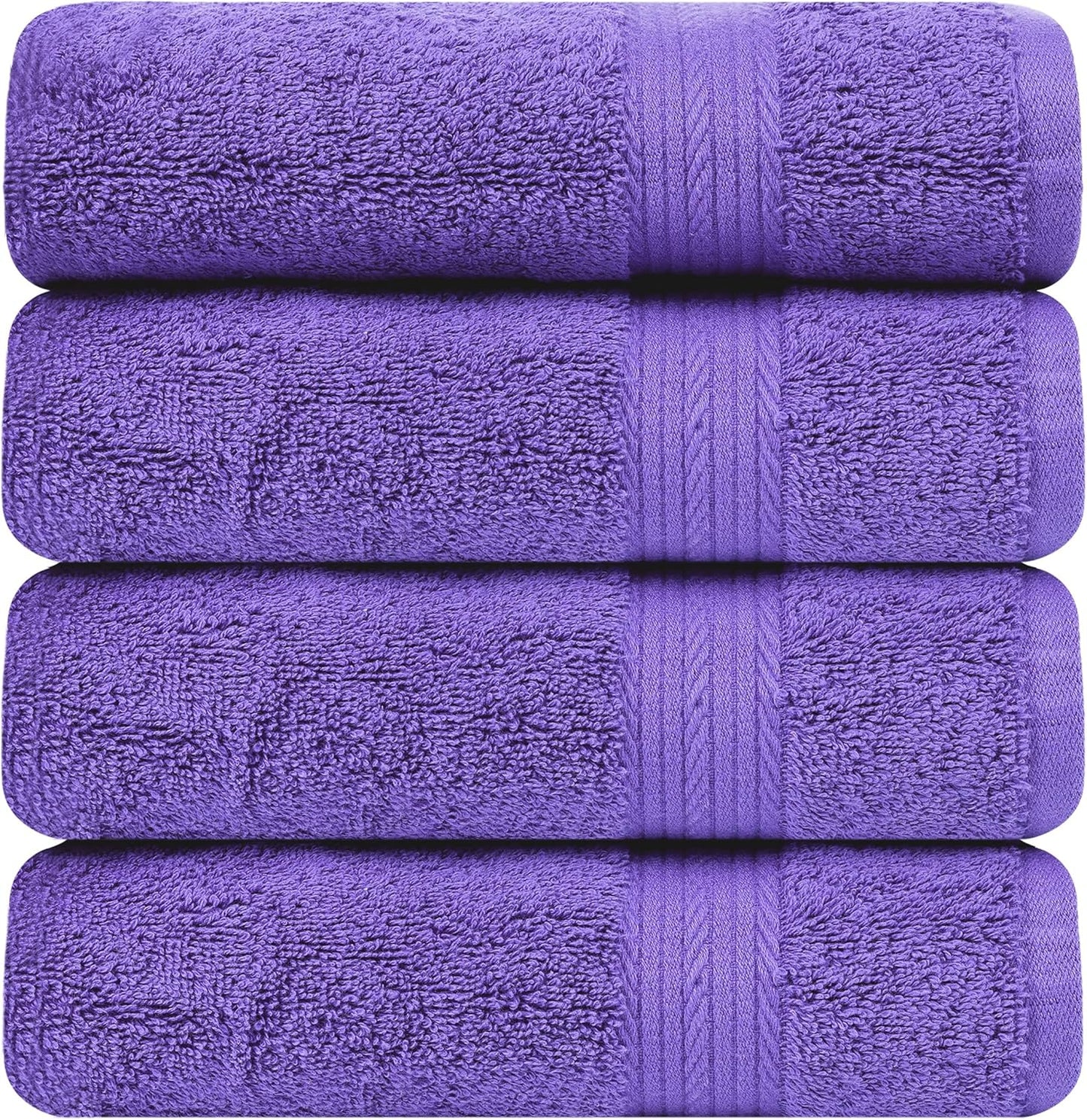 Ample Decor Hand Towels for Bathroom 18 X 28 Inch 600 GSM 100% Cotton, Soft Absorbent - 4 Pcs Purple