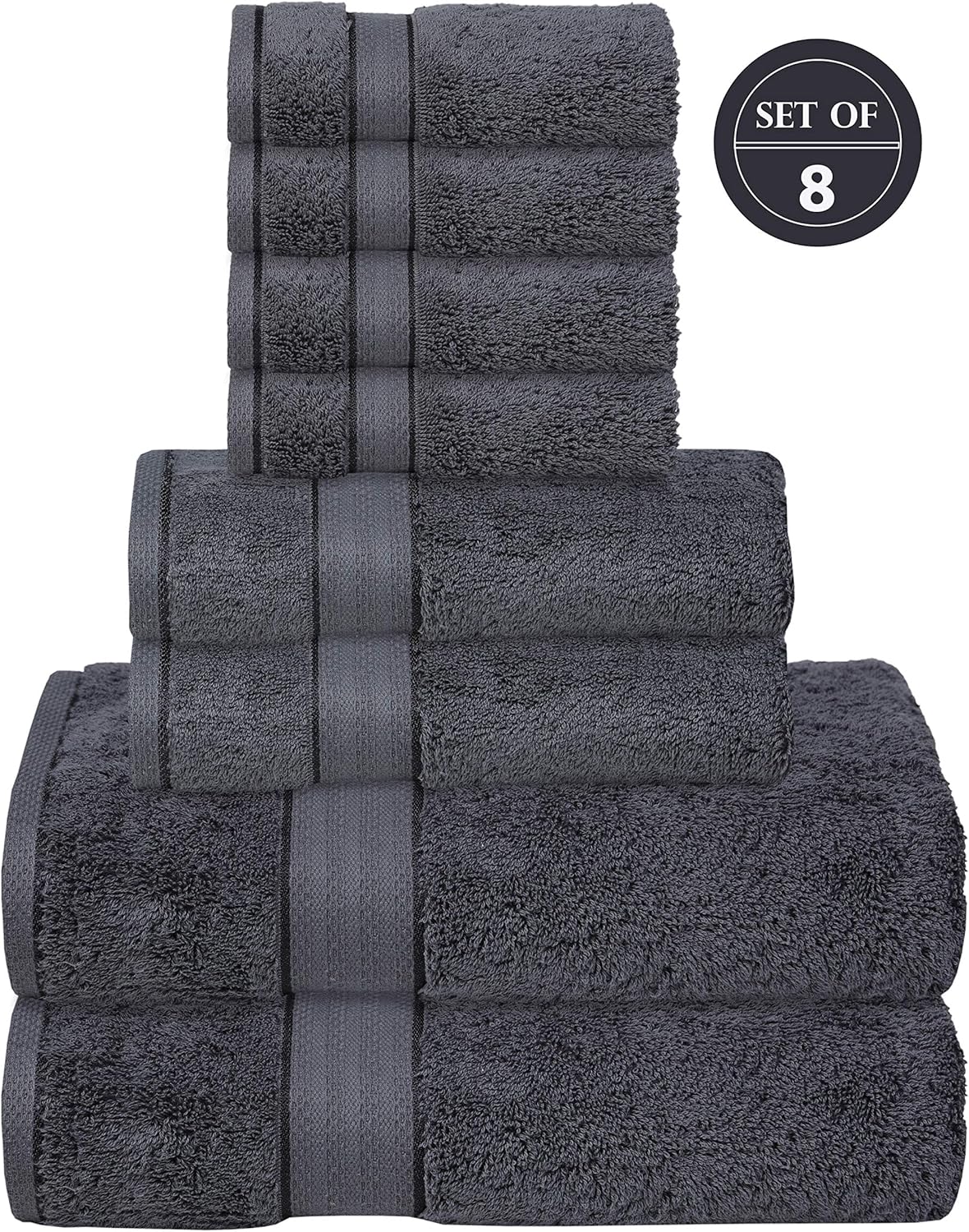 GLAMBURG 700 GSM Premium 8-Piece Towel Set - Contains 2 Bath Towels 30x54, 2 Hand Towels 16x28, 4 Wash Cloths 13x13 - Luxury Hotel & Spa Quality - Durable Ultra Soft Highly Absorbent - Charcoal Grey