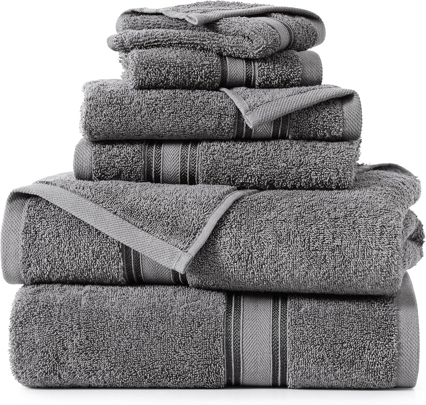 LANE LINEN Luxury Bath Towels Set - 6 Piece, 100% Cotton, Quick Dry, Soft & Absorbent, Zero Twist - 2 Bath Towels, 2 Hand Towels, 2 Washcloths - Cool Grey