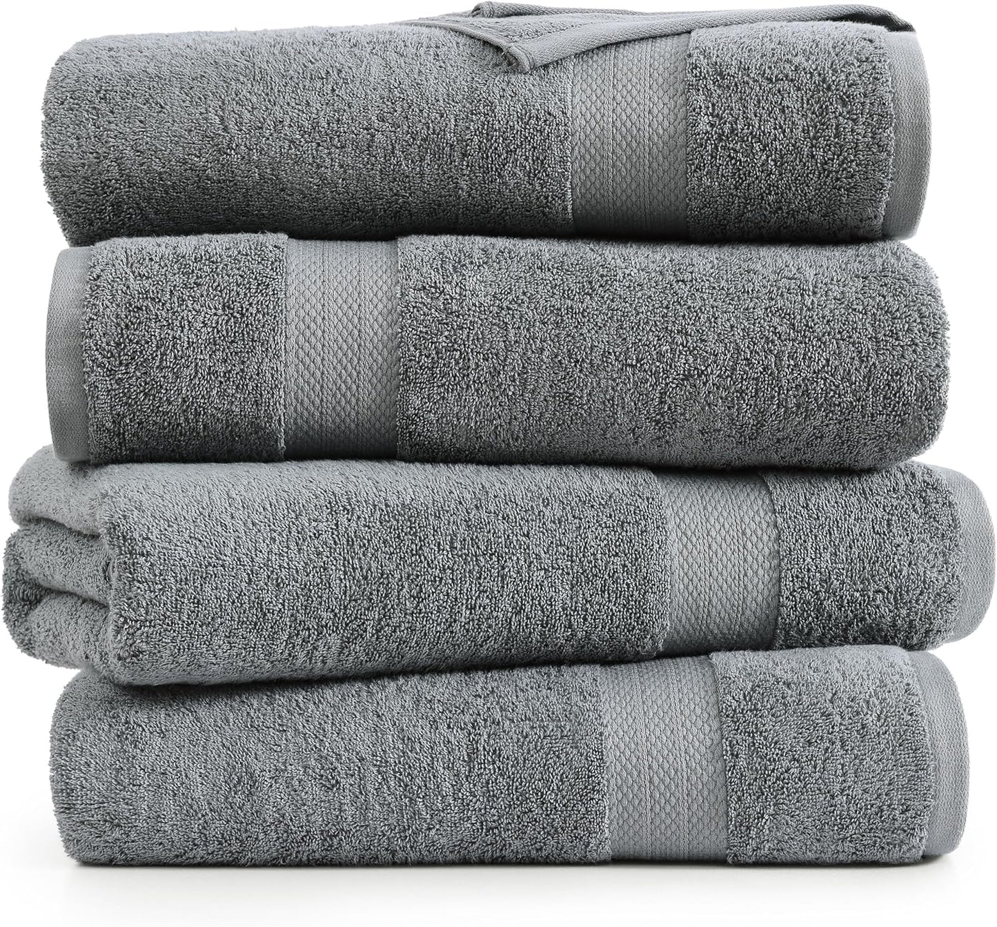 LANE LINEN 100% Cotton 4 Pack Bath Towels Set (28"x54") - Ring Spun, Large Cotton Towels for Bathroom - Quick Dry, Soft & Absorbent Bath Towel Set - Remains Soft After Multiple Washes - Cool Grey