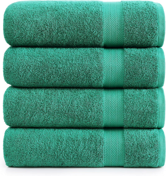LANE LINEN 100% Cotton Oversized Bath Towels Set of 4 (35"x66") - Ring Spun Cotton Oversized Towels - Quick Dry, Soft & Absorbent Extra Large Bath Towel Set - Dorm Essentials for Girls - Emerald
