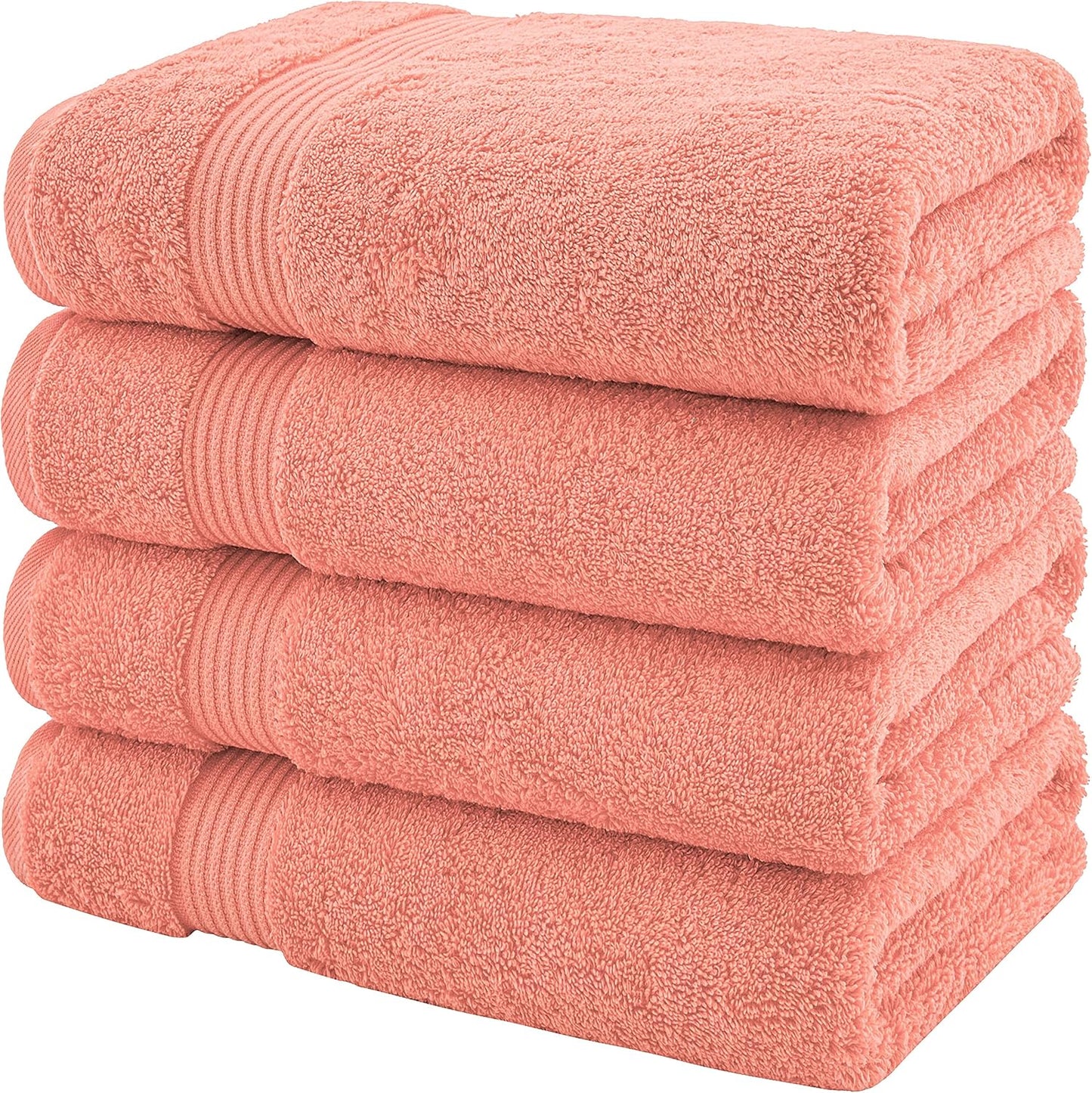 American Veteran Towel, 100% Cotton Turkish Bath Towels for Bathroom 4 Pack, 27x54 Extra Large Premium Soft Drying Bathroom Towels, Coral