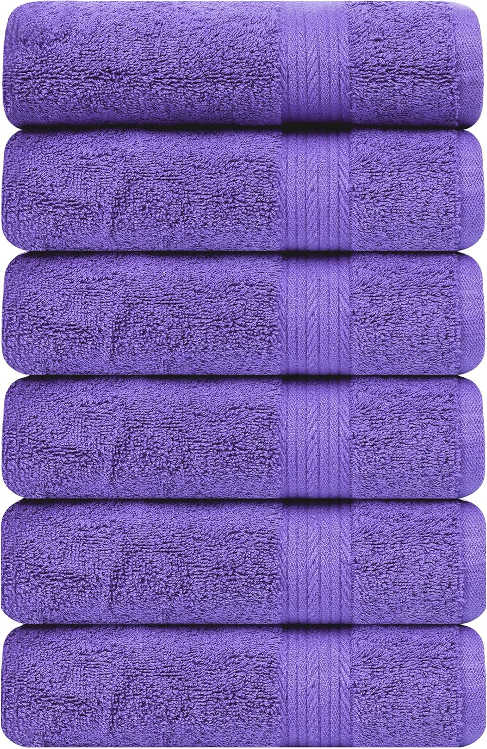 Ample Decor Bathroom Hand Towels 18 X 28 Inch 600 GSM 100% Cotton, Soft Absorbent - 6 Pcs Purple